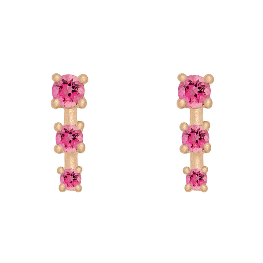 Pink Tourmaline and Gold Mini Ear Climber Earrings - Unique Celestial Three Stone Studs Sinlge By Valley Rose Ethical Jewelry