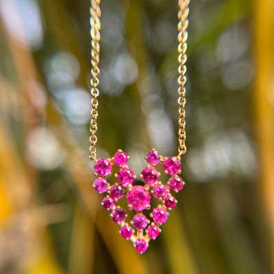 Unique Celestial Ruby Pave Heart Charm Necklace in Gold By Valley Rose Ethical Jewelry