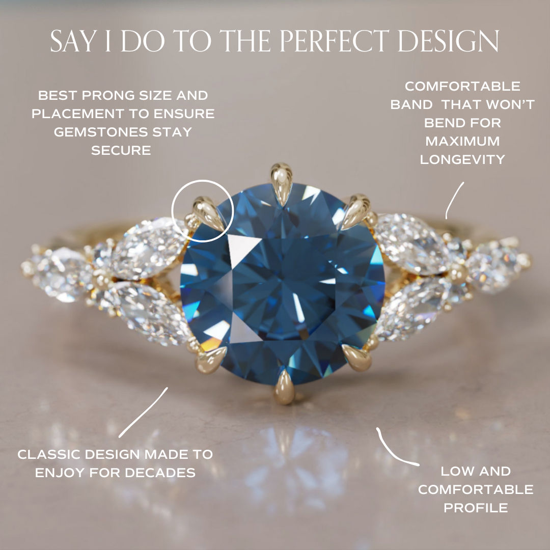 Dahlia Round Blue Sapphire Engagement Flower Ring Nature Inspired By Valley Rose