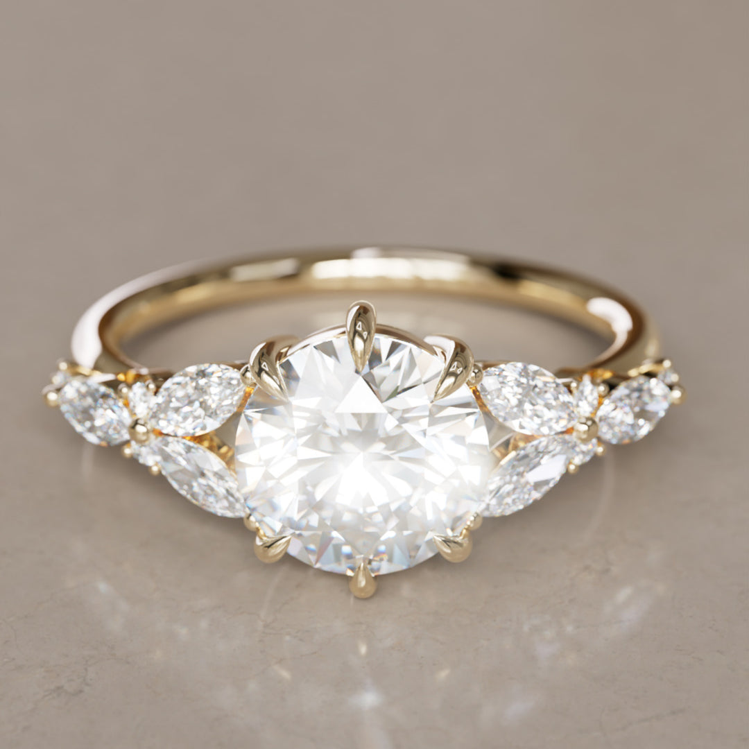 Dahlia Round Lab Diamond Engagement Flower Ring Nature Inspired By Valley Rose