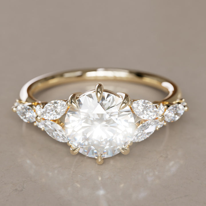 Dahlia Round Lab Diamond Engagement Flower Ring Nature Inspired By Valley Rose