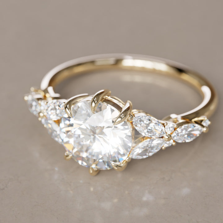 Dahlia Round Lab Diamond Engagement Flower Ring Nature Inspired By Valley Rose