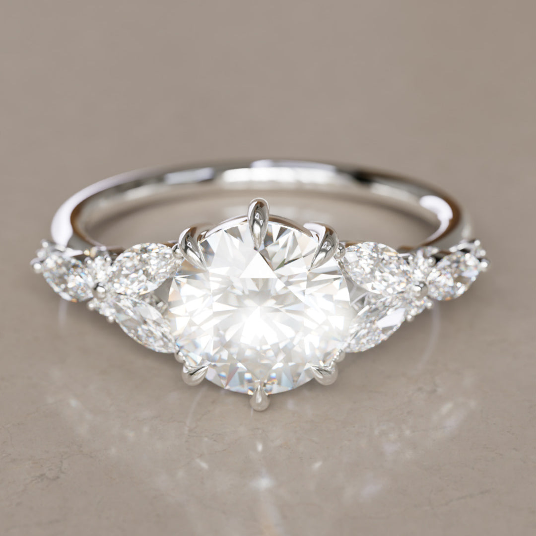 Dahlia Round Lab Diamond Engagement Flower Ring Nature Inspired By Valley Rose