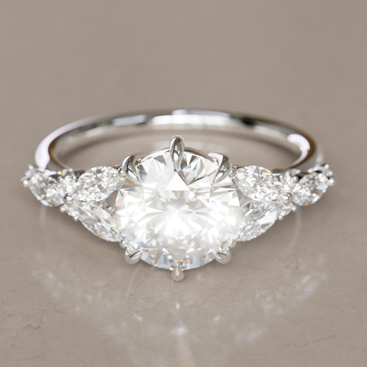 Dahlia Round Lab Diamond Engagement Flower Ring Nature Inspired By Valley Rose