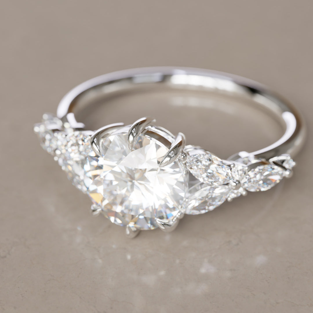 Dahlia Round Lab Diamond Engagement Flower Ring Nature Inspired By Valley Rose