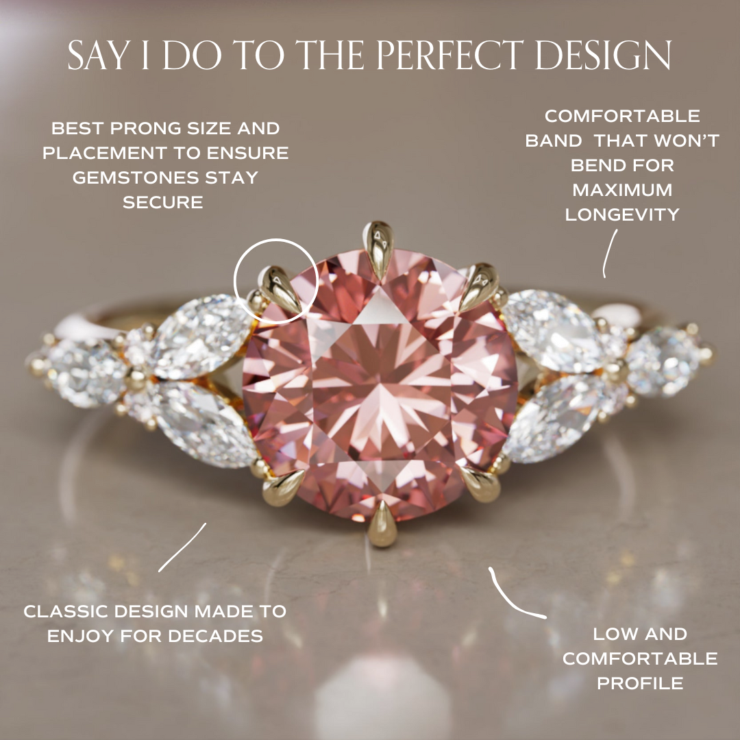 Dahlia Round Pink Lab Diamond Engagement Flower Ring Nature Inspired By Valley Rose