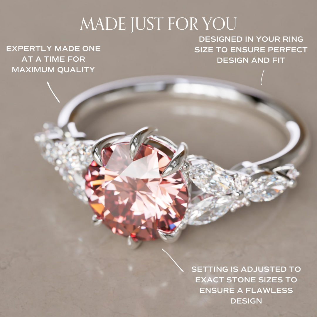 Dahlia Round Pink Lab Diamond Engagement Flower Ring Nature Inspired By Valley Rose