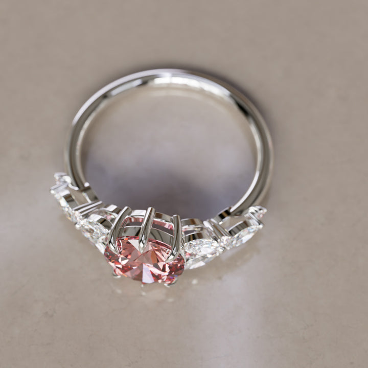 Dahlia Round Pink Lab Diamond Engagement Flower Ring Nature Inspired By Valley Rose