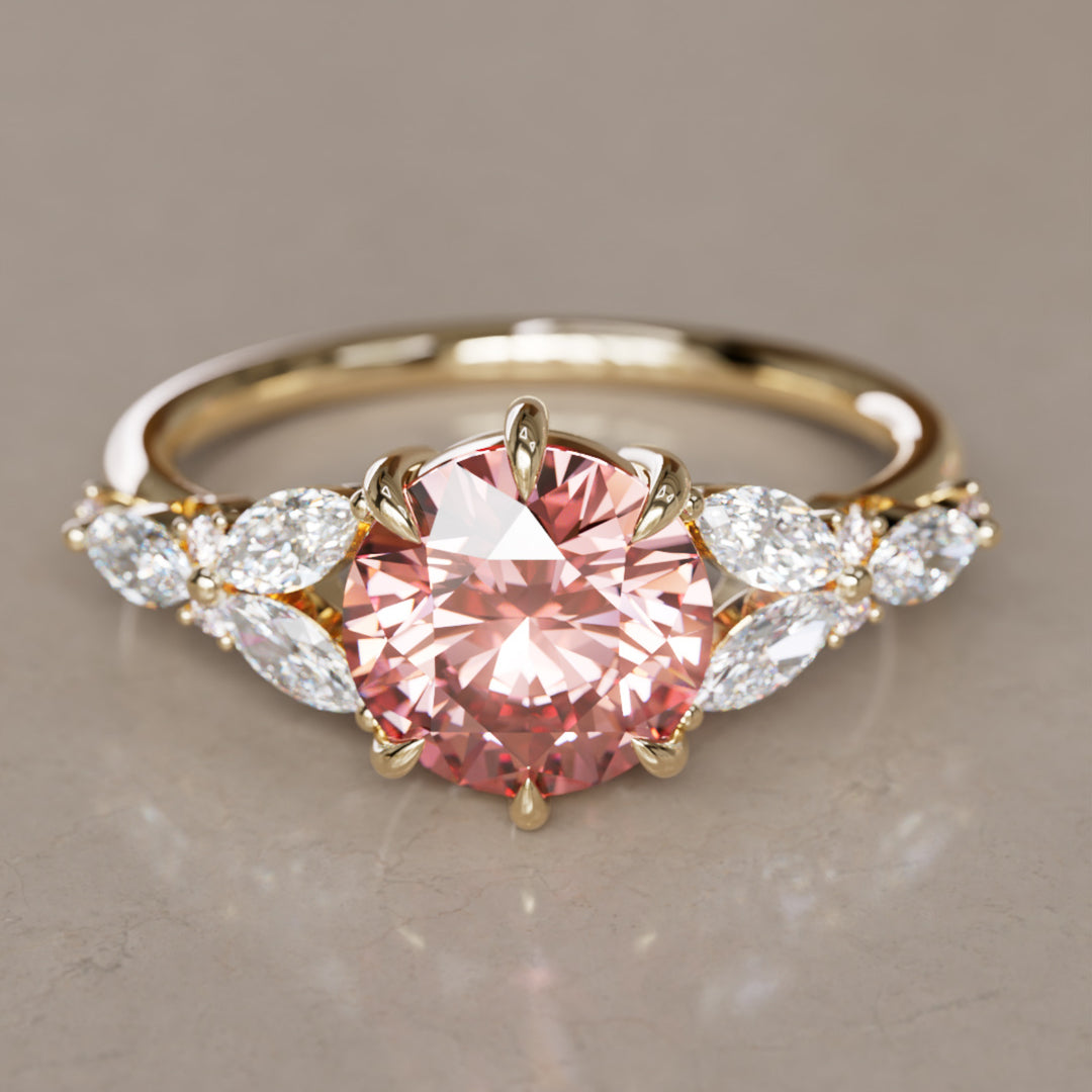 Dahlia Round Pink Lab Diamond Engagement Flower Ring Nature Inspired By Valley Rose