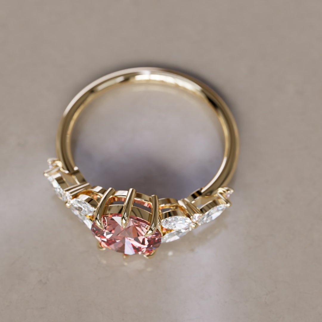 Dahlia Round Pink Lab Diamond Engagement Flower Ring Nature Inspired By Valley Rose