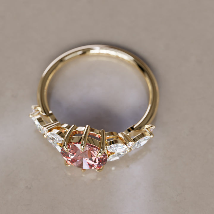 Dahlia Round Pink Lab Diamond Engagement Flower Ring Nature Inspired By Valley Rose