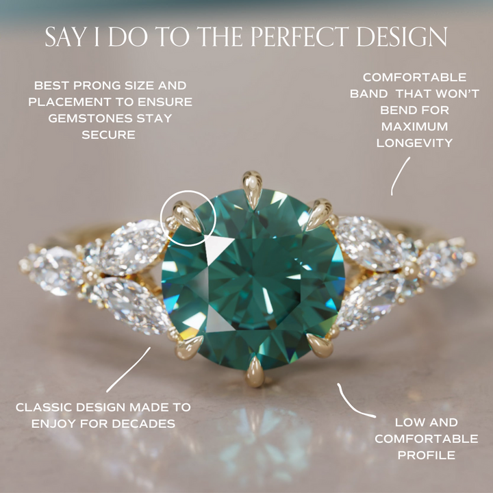 Dahlia Round Teal Sapphire Engagement Flower Ring Nature Inspired By Valley Rose