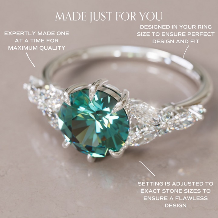 Dahlia Round Teal Sapphire Engagement Flower Ring Nature Inspired By Valley Rose