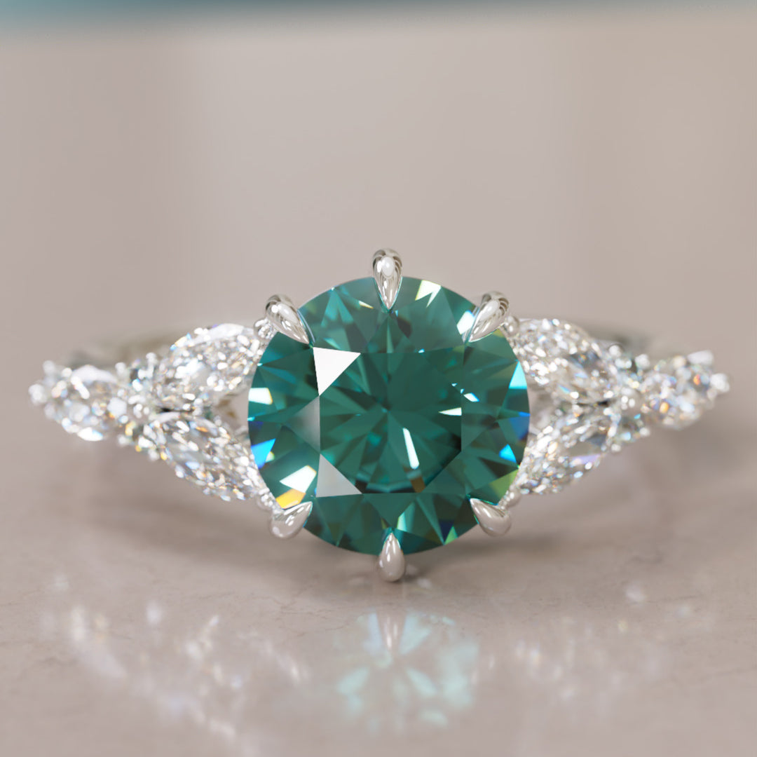 Dahlia Round Teal Sapphire Engagement Flower Ring Nature Inspired By Valley Rose
