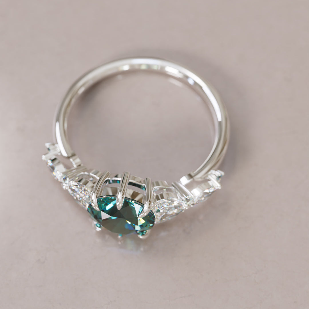 Dahlia Round Teal Sapphire Engagement Flower Ring Nature Inspired By Valley Rose