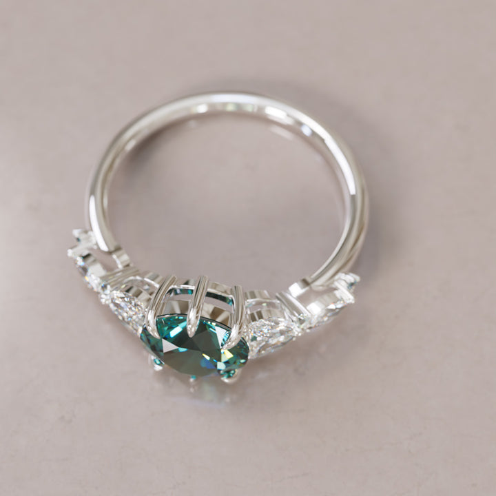 Dahlia Round Teal Sapphire Engagement Flower Ring Nature Inspired By Valley Rose