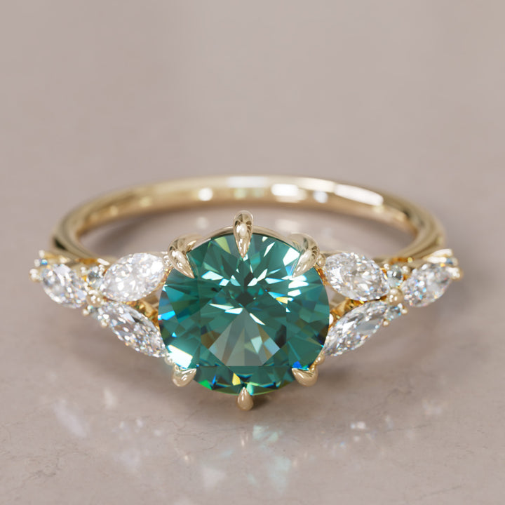 Dahlia Round Teal Sapphire Engagement Flower Ring Nature Inspired By Valley Rose