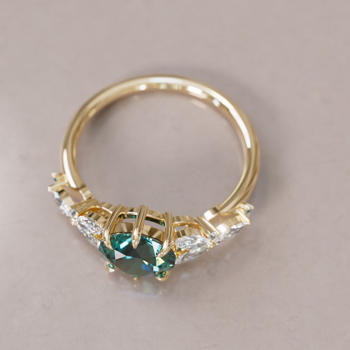 Dahlia Round Teal Sapphire Engagement Flower Ring Nature Inspired By Valley Rose