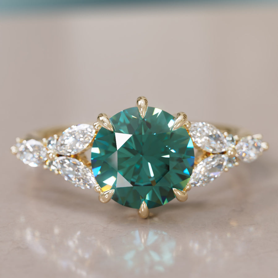 Dahlia Round Teal Sapphire Engagement Flower Ring Nature Inspired By Valley Rose