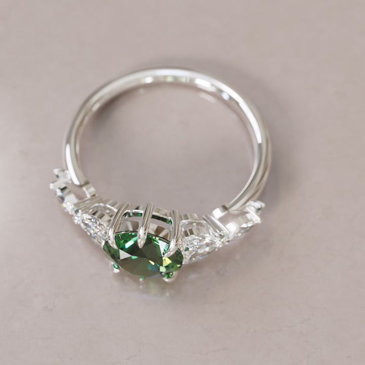 Dahlia Round Green Sapphire Engagement Flower Ring Nature Inspired
