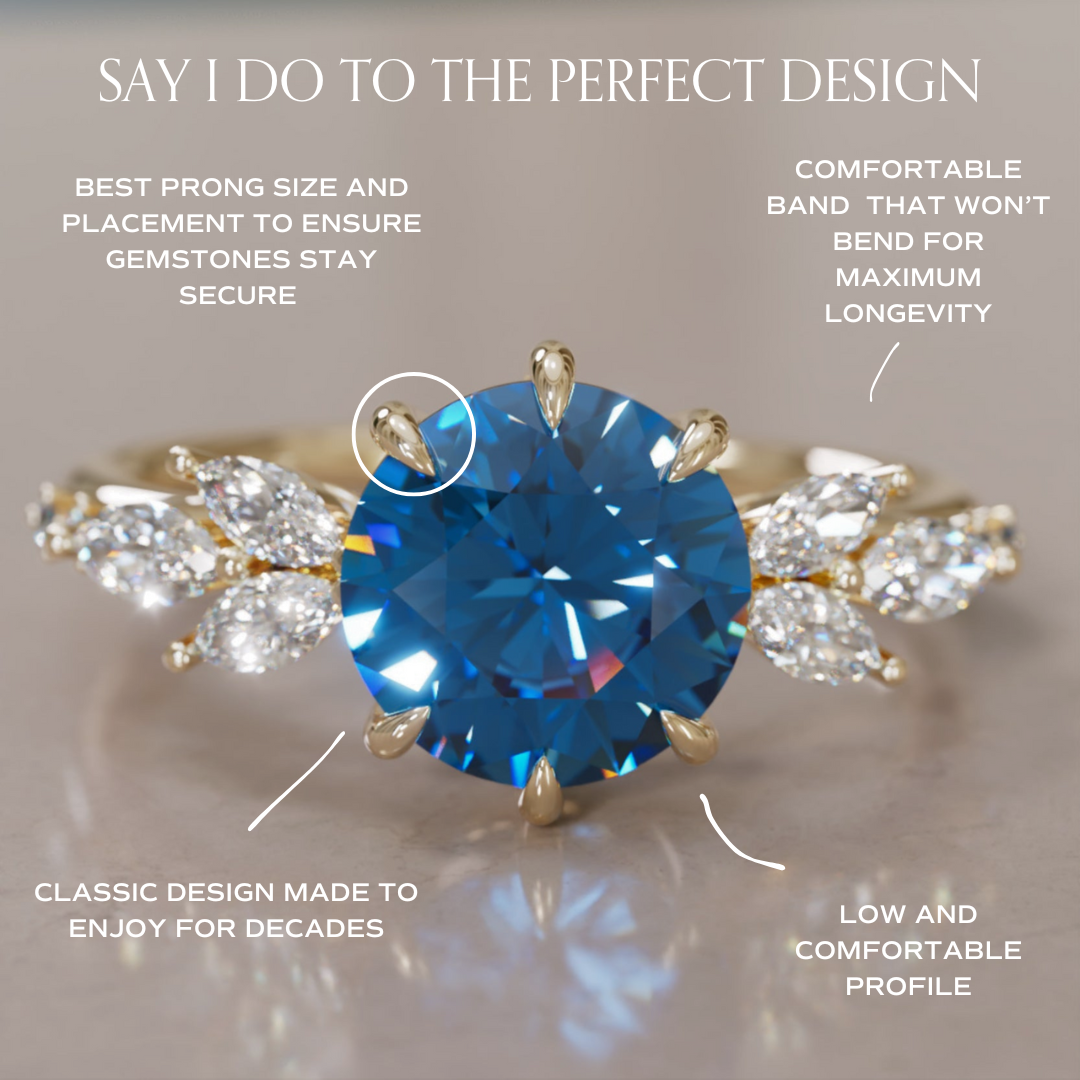 Daisy Round Blue Sapphire Engagement Flower Ring Nature Inspired By Valley Rose