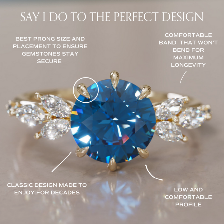 Daisy Round Blue Sapphire Engagement Flower Ring Nature Inspired By Valley Rose