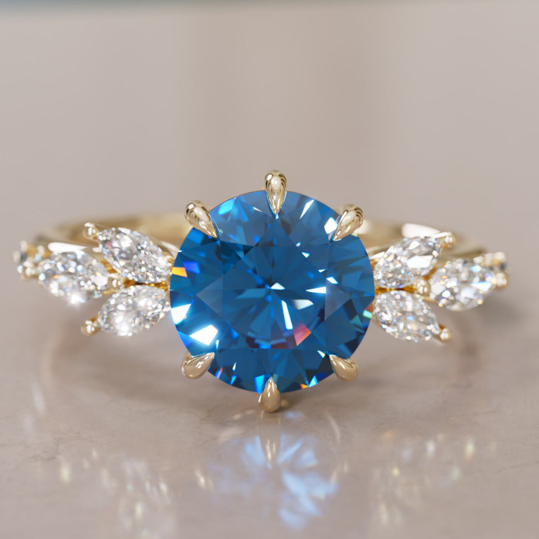 Daisy Round Blue Sapphire Engagement Flower Ring Nature Inspired By Valley Rose
