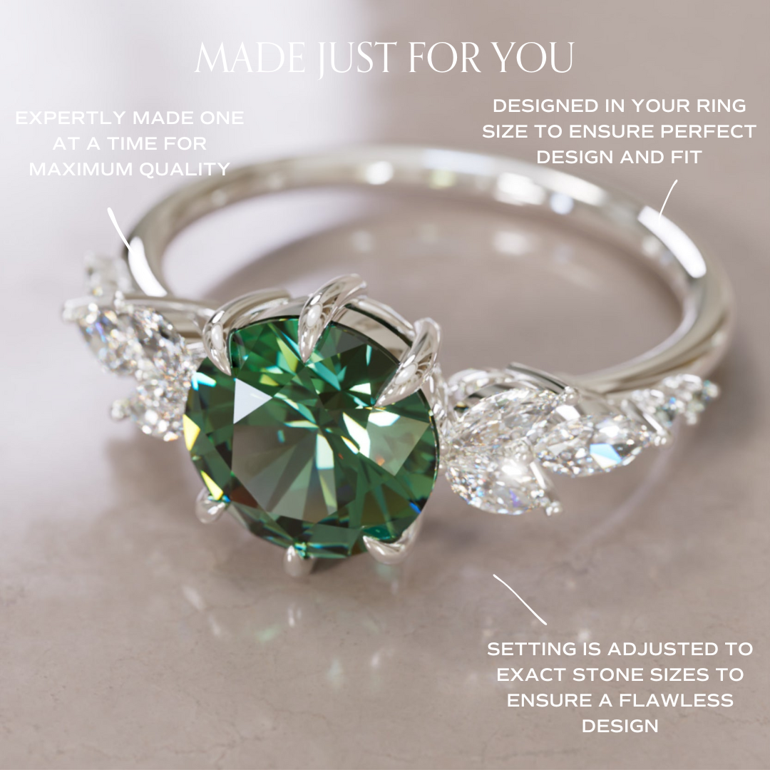 Daisy Round Green Sapphire Engagement Flower Ring Nature Inspired By Valley Rose