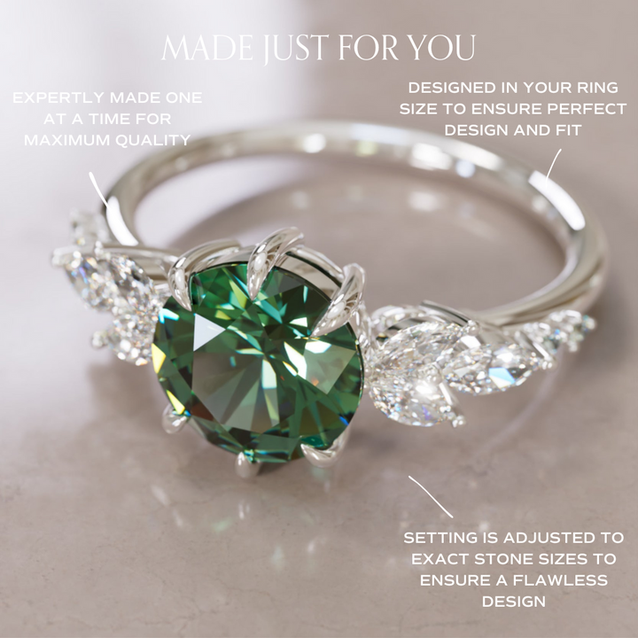 Daisy Round Green Sapphire Engagement Flower Ring Nature Inspired By Valley Rose