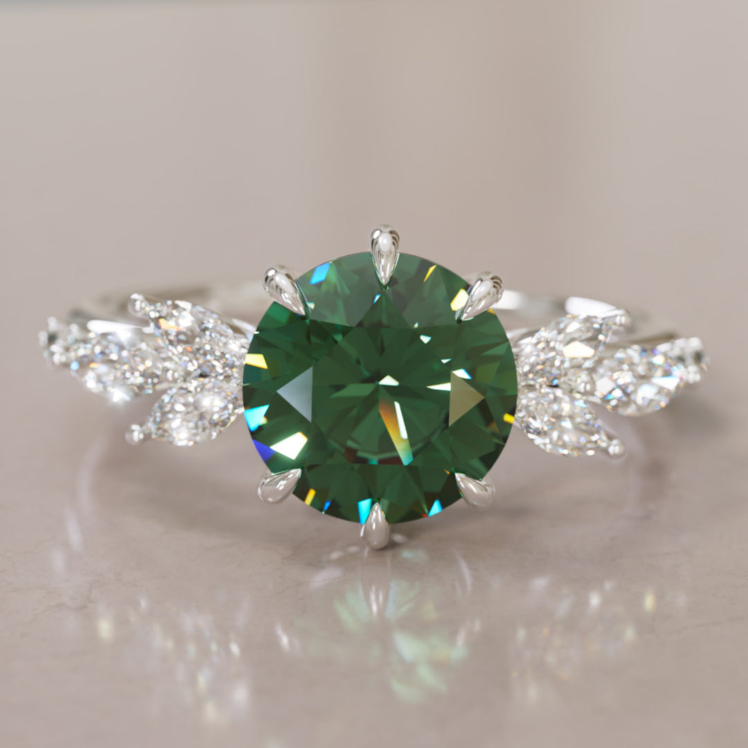 Daisy Round Green Sapphire Engagement Flower Ring Nature Inspired By Valley Rose