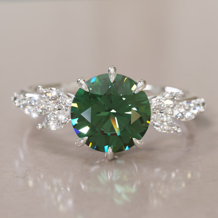 Daisy Round Green Sapphire Engagement Flower Ring Nature Inspired By Valley Rose