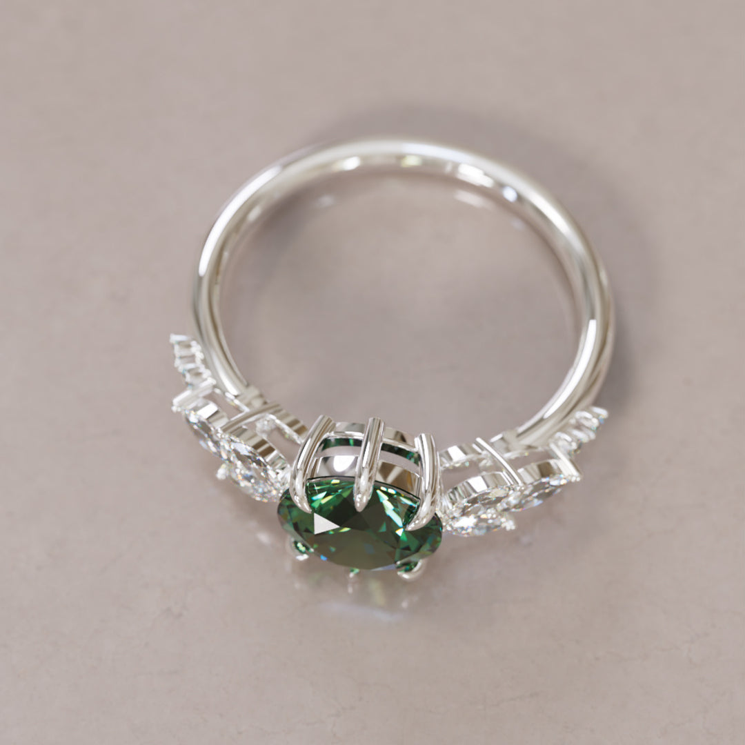 Daisy Round Green Sapphire Engagement Flower Ring Nature Inspired By Valley Rose