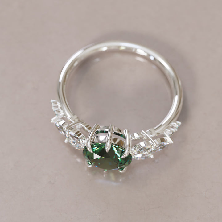 Daisy Round Green Sapphire Engagement Flower Ring Nature Inspired By Valley Rose
