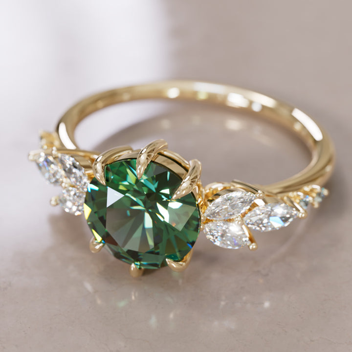 Daisy Round Green Sapphire Engagement Flower Ring Nature Inspired By Valley Rose