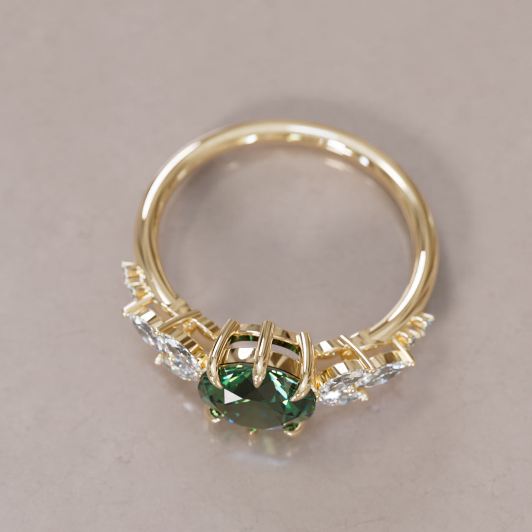 Daisy Round Green Sapphire Engagement Flower Ring Nature Inspired By Valley Rose