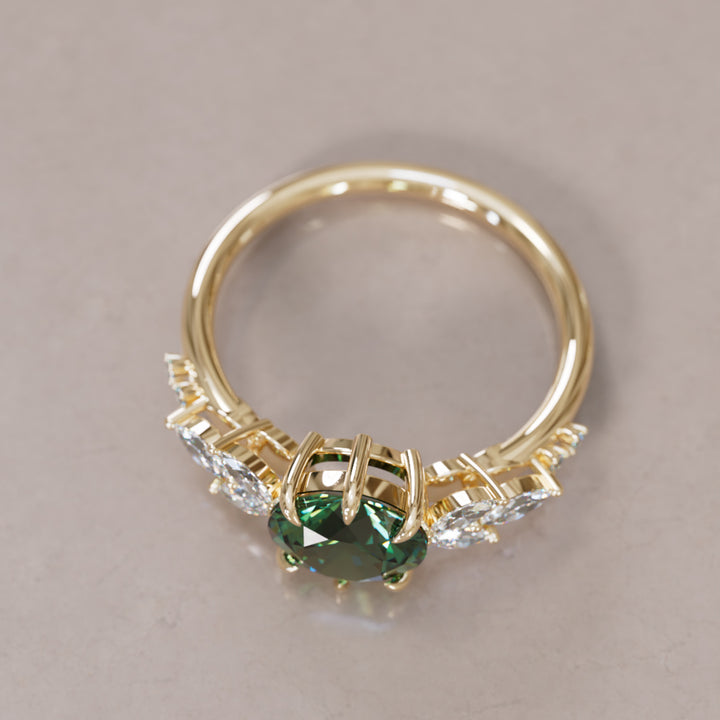Daisy Round Green Sapphire Engagement Flower Ring Nature Inspired By Valley Rose