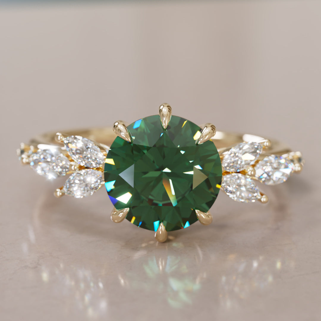 Daisy Round Green Sapphire Engagement Flower Ring Nature Inspired By Valley Rose