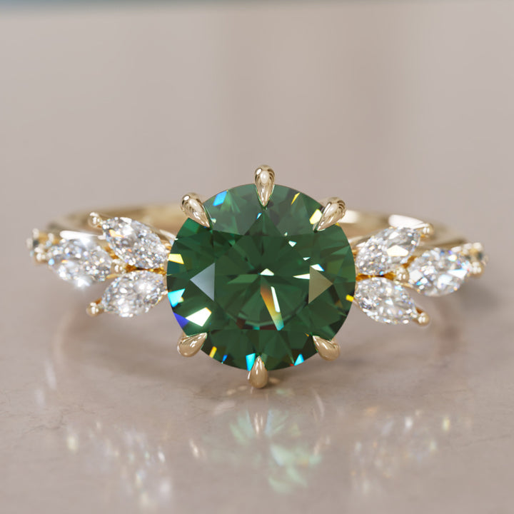 Daisy Round Green Sapphire Engagement Flower Ring Nature Inspired By Valley Rose