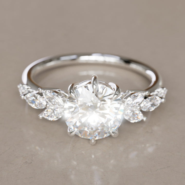 Daisy Round Lab Diamond Engagement Flower Ring Nature Inspired By Valley Rose