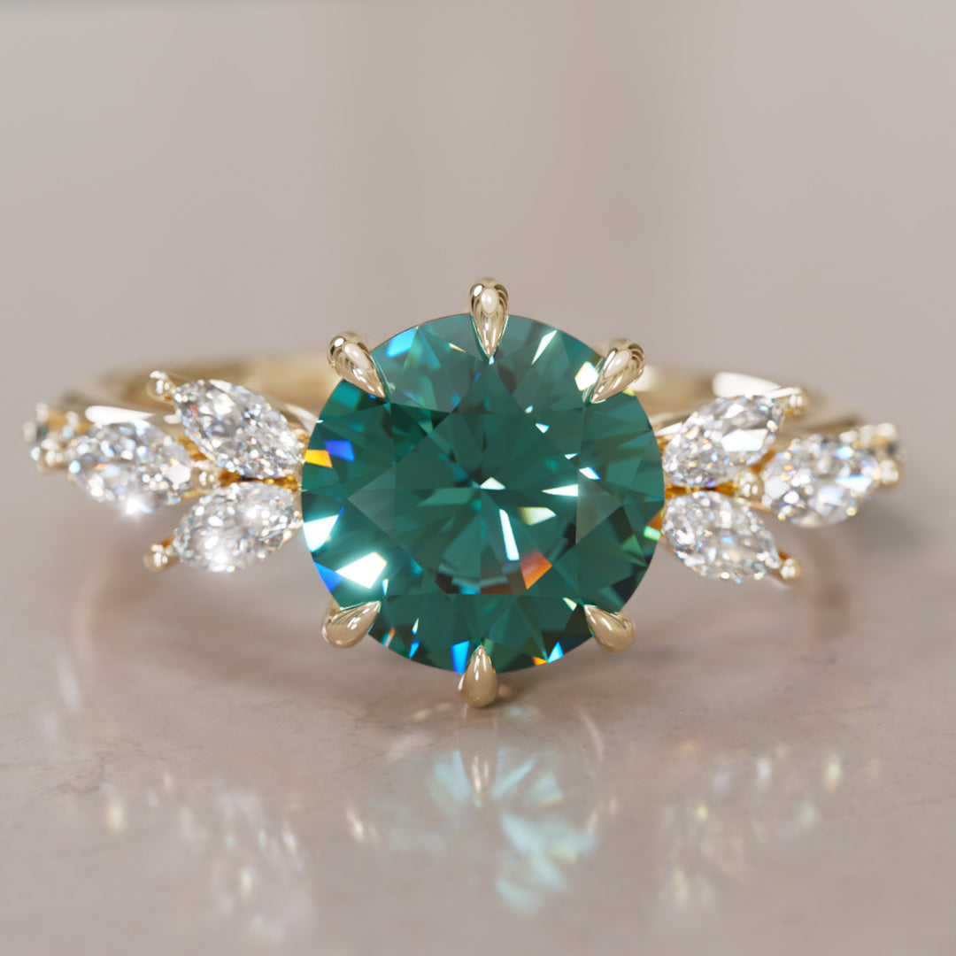 Daisy Round Teal Sapphire Engagement Flower Ring Nature Inspired By Valley Rose