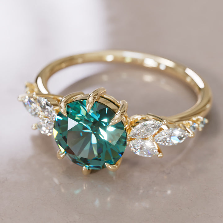 Daisy Round Teal Sapphire Engagement Flower Ring Nature Inspired By Valley Rose
