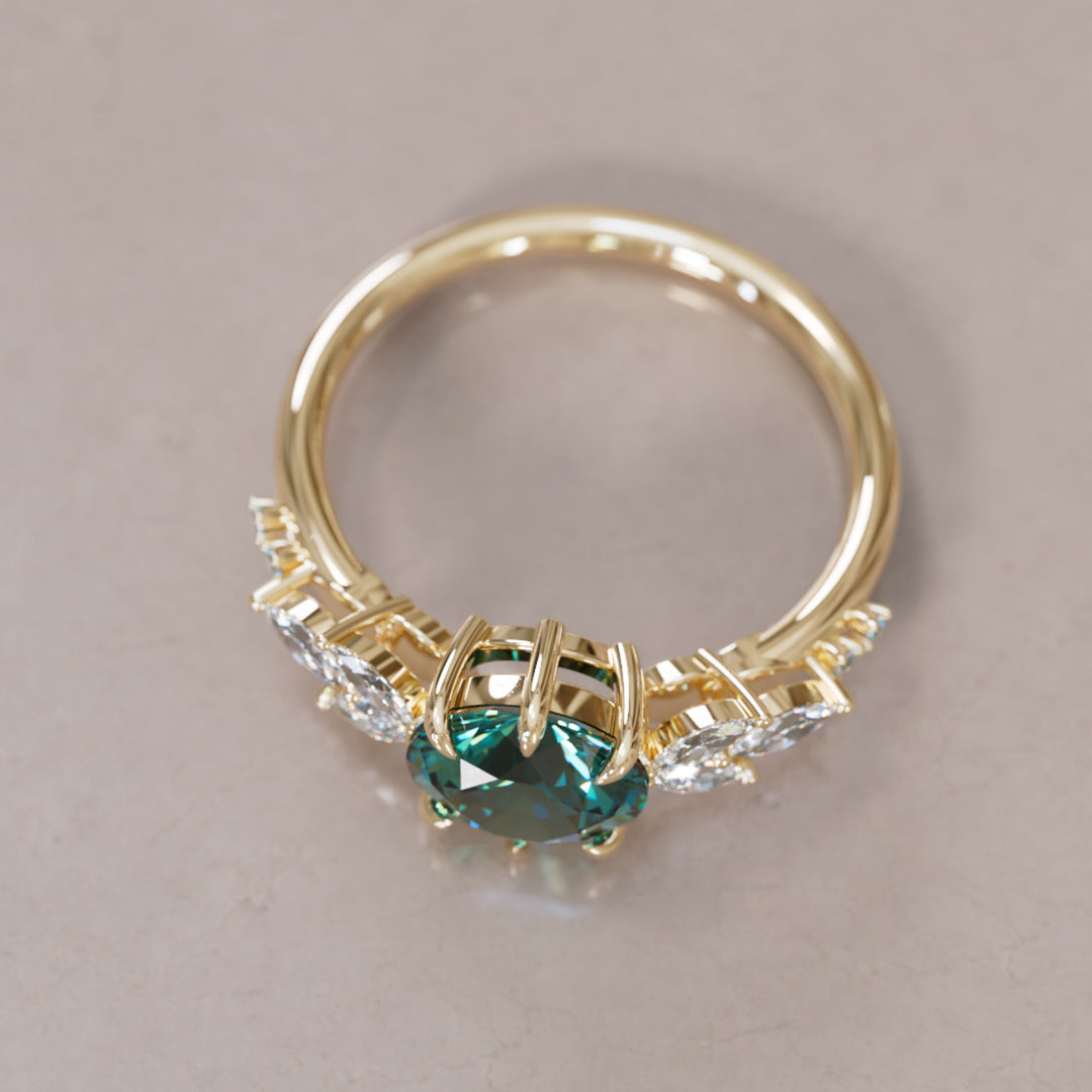 Daisy Round Teal Sapphire Engagement Flower Ring Nature Inspired By Valley Rose