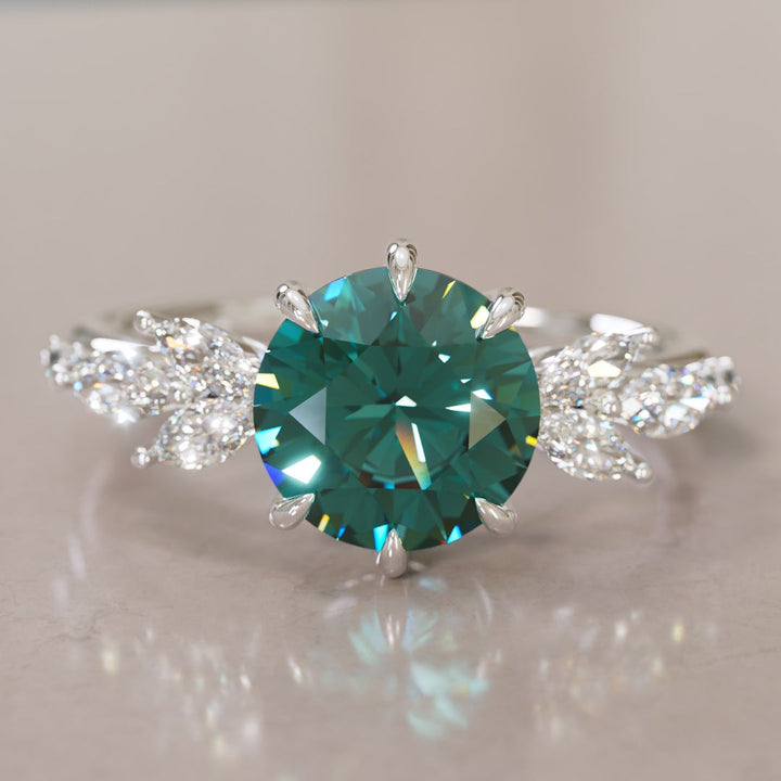 Daisy Round Teal Sapphire Engagement Flower Ring Nature Inspired By Valley Rose