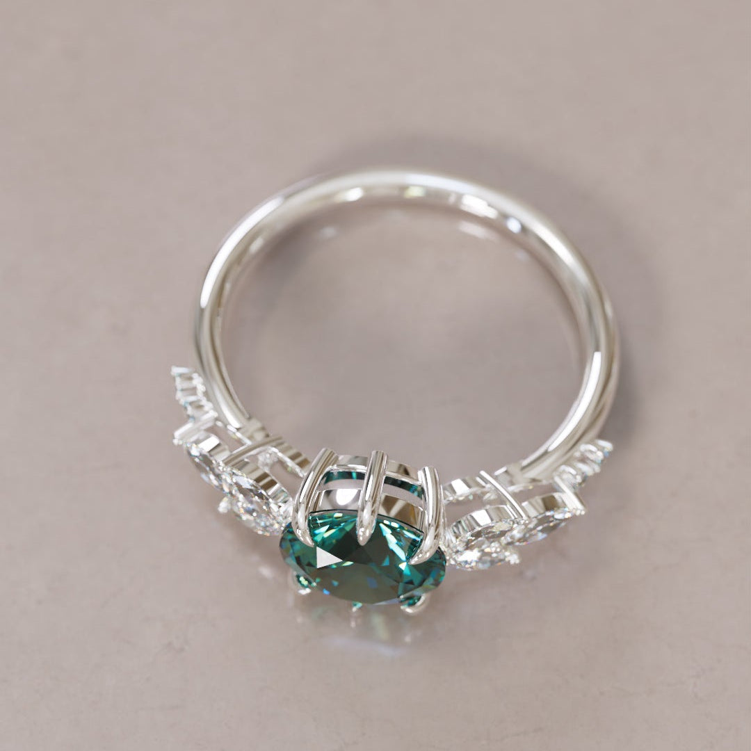 Daisy Round Teal Sapphire Engagement Flower Ring Nature Inspired By Valley Rose