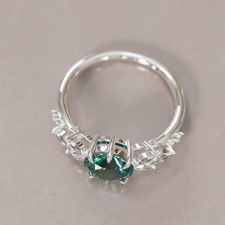 Daisy Round Teal Sapphire Engagement Flower Ring Nature Inspired By Valley Rose