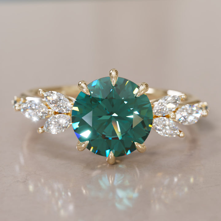 Daisy Round Teal Sapphire Engagement Flower Ring Nature Inspired By Valley Rose