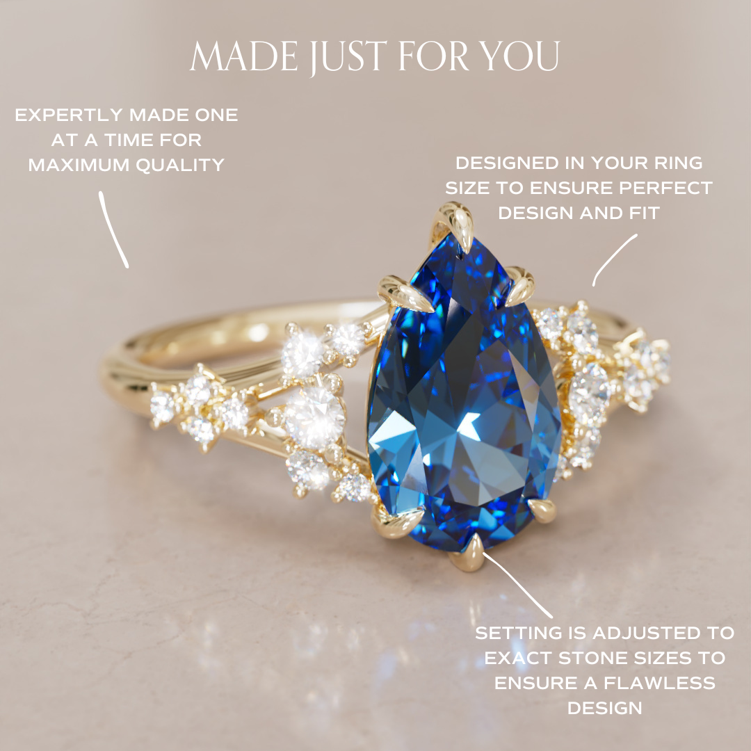 Delphine Pear Blue Sapphire Fantasy Unique Engagement Ring By Valley Rose