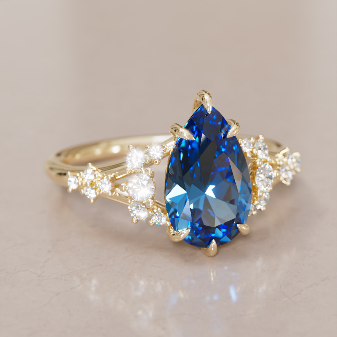 Delphine Pear Blue Sapphire Fantasy Unique Engagement Ring By Valley Rose