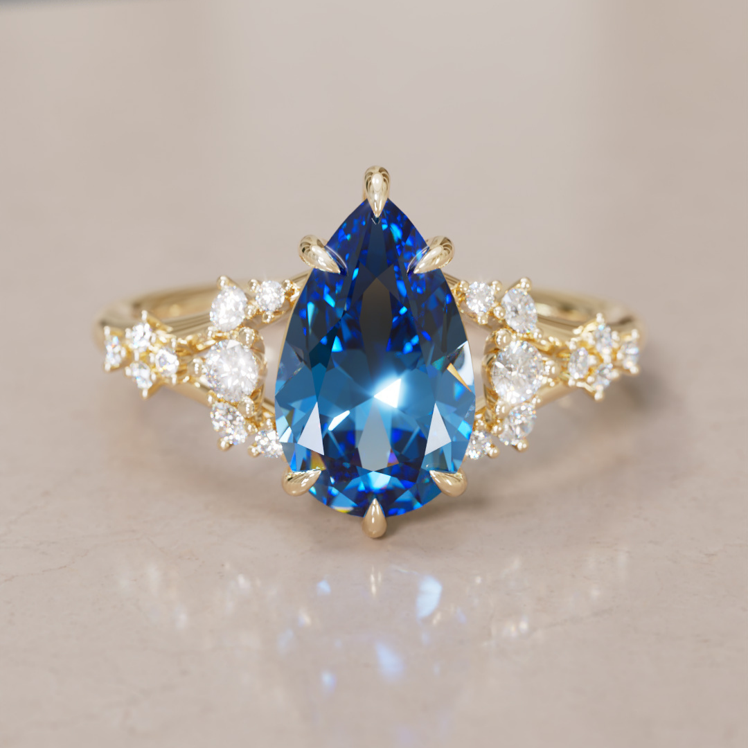 Delphine Pear Blue Sapphire Fantasy Unique Engagement Ring By Valley Rose