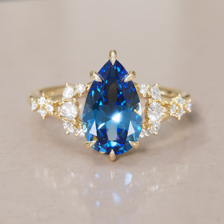 Delphine Pear Blue Sapphire Fantasy Unique Engagement Ring By Valley Rose